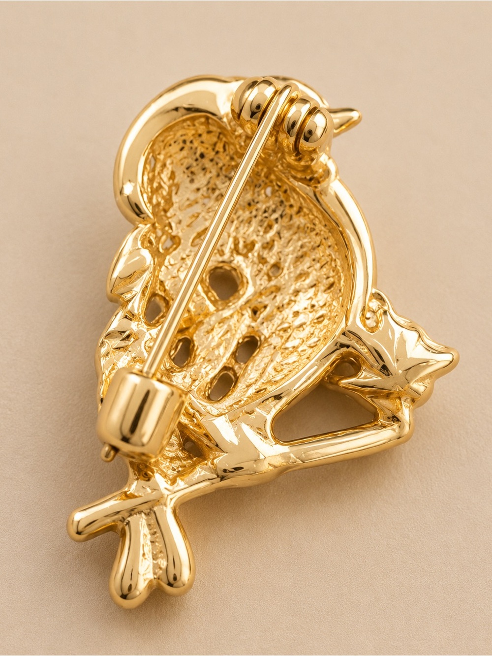 Rhinestone Multicolor Crystal Bird Brooch - Gold Tone - Picture 2 of 2